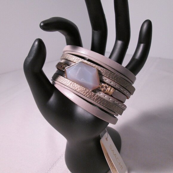 Abelia Leather & Stone Bracelet by Saachi NEW - Picture 5 of 8